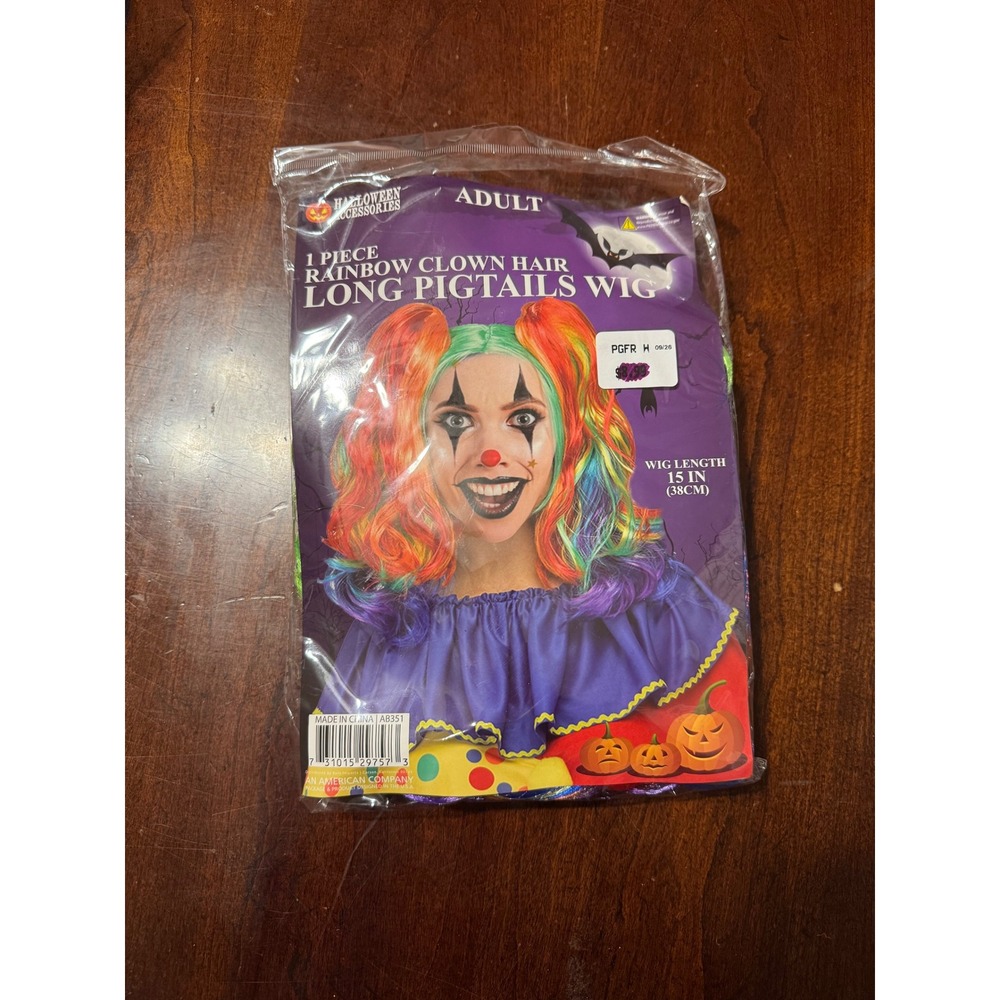 Halloween Accessories Adult Rainbow Clown Hair Long Pigtails Wig 15in AB351